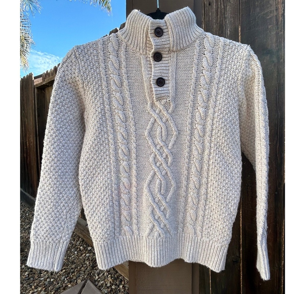 Gap Kids XXL 14-16 Cable Knit Mock Neck Sweater Oatmeal Wool Blend Button